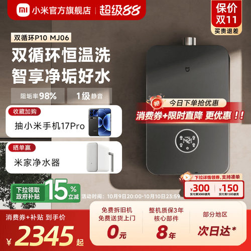 小米官旗米家智能净垢双循环燃气热水器P10家用天然气恒温MJ06