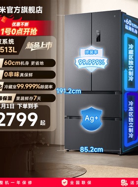 小米米家513LPro双系统冰箱法式四门60cm超薄一级变频除菌净味