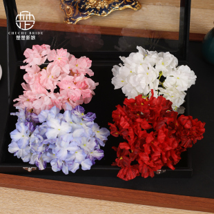 新娘头饰仿真花朵发簪甜美森系古典旗袍敬酒发饰金钗红花汉服簪花