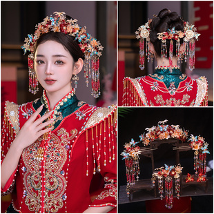 红色秀禾发饰分体套装新娘新中式旗袍龙凤褂头饰减龄甜美喜庆大气