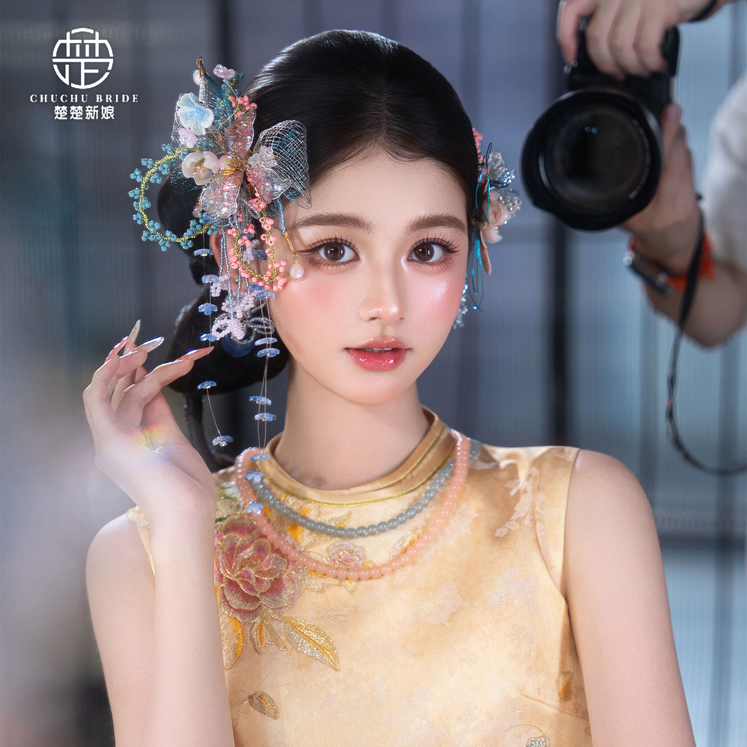 楚楚新娘新中式水晶蝴蝶结发夹