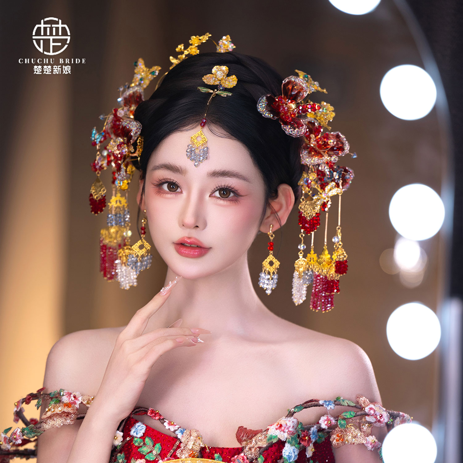 楚楚新娘新中式水凝花钗汉服头饰