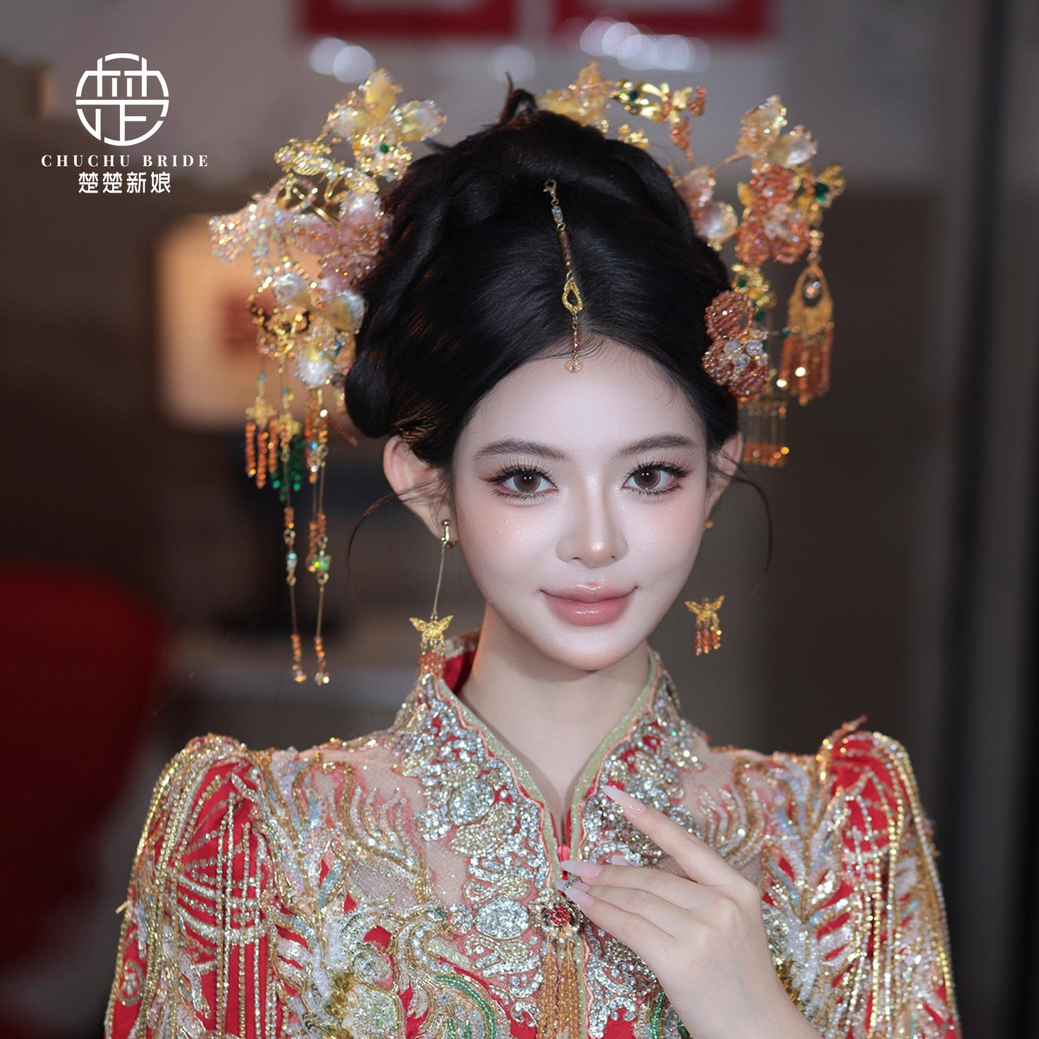 新娘中式婚礼龙凤褂合金凤钗古装新娘头饰秀禾传统精致发饰配饰