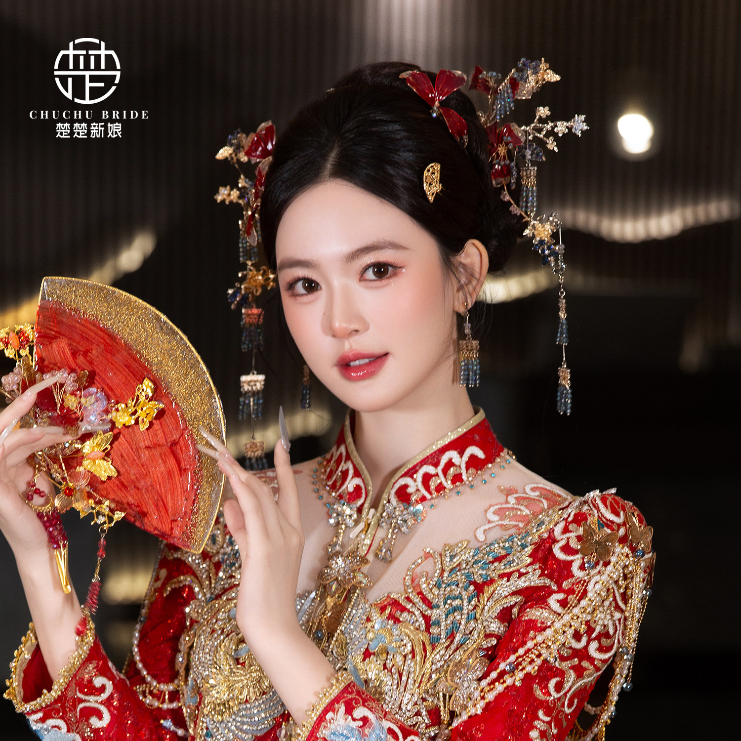 原创手作款新娘秀禾头饰2025复古红金色滴胶发簪中式龙凤褂发饰品