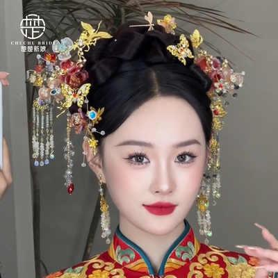 新中式金红色水晶发簪结婚饰品龙凤褂晨袍敬酒服汉服配饰秀禾头饰