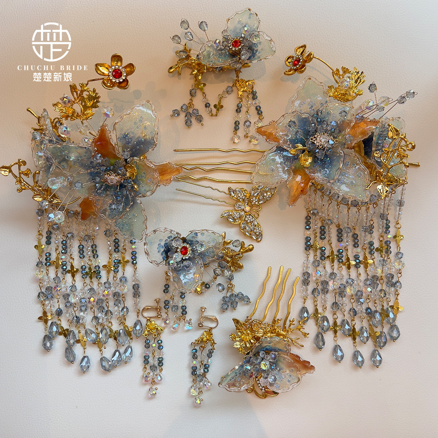 新款新娘秀禾古装发饰配饰中式婚礼水晶合金凤钗汉服龙凤褂头饰