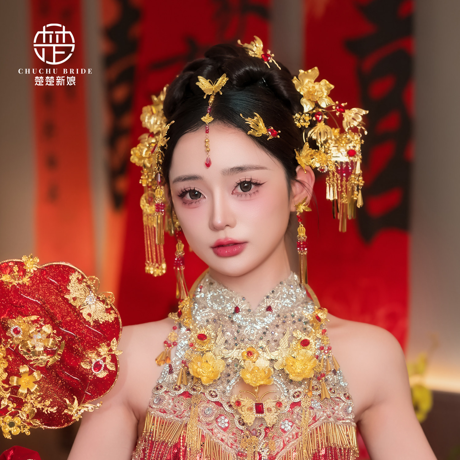 金色秀禾头饰新中式新娘发饰