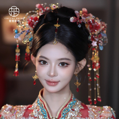 2025新款高级感新娘秀禾头饰金色花朵流苏发簪古装结婚汉服发饰