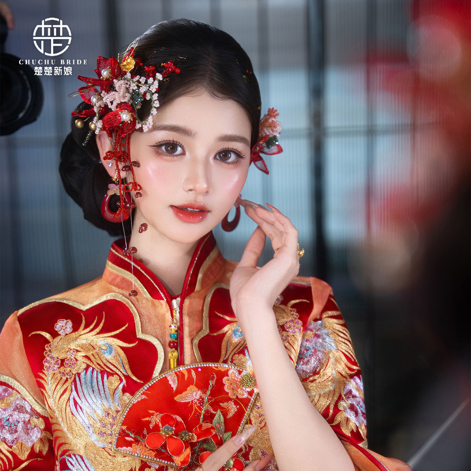 楚楚新娘新中式红色婚礼新娘头饰