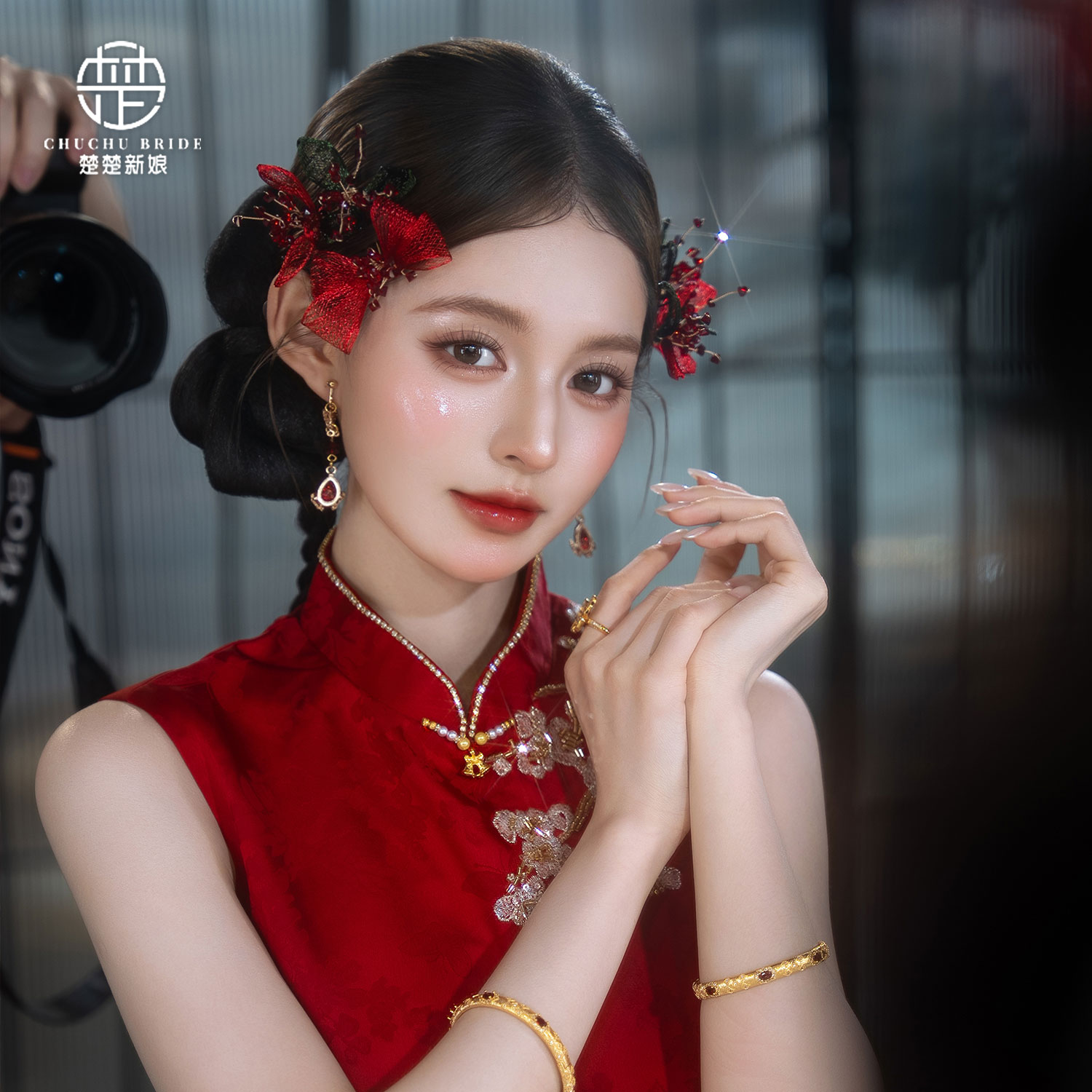 楚楚新娘新中式手工水晶花钗头饰