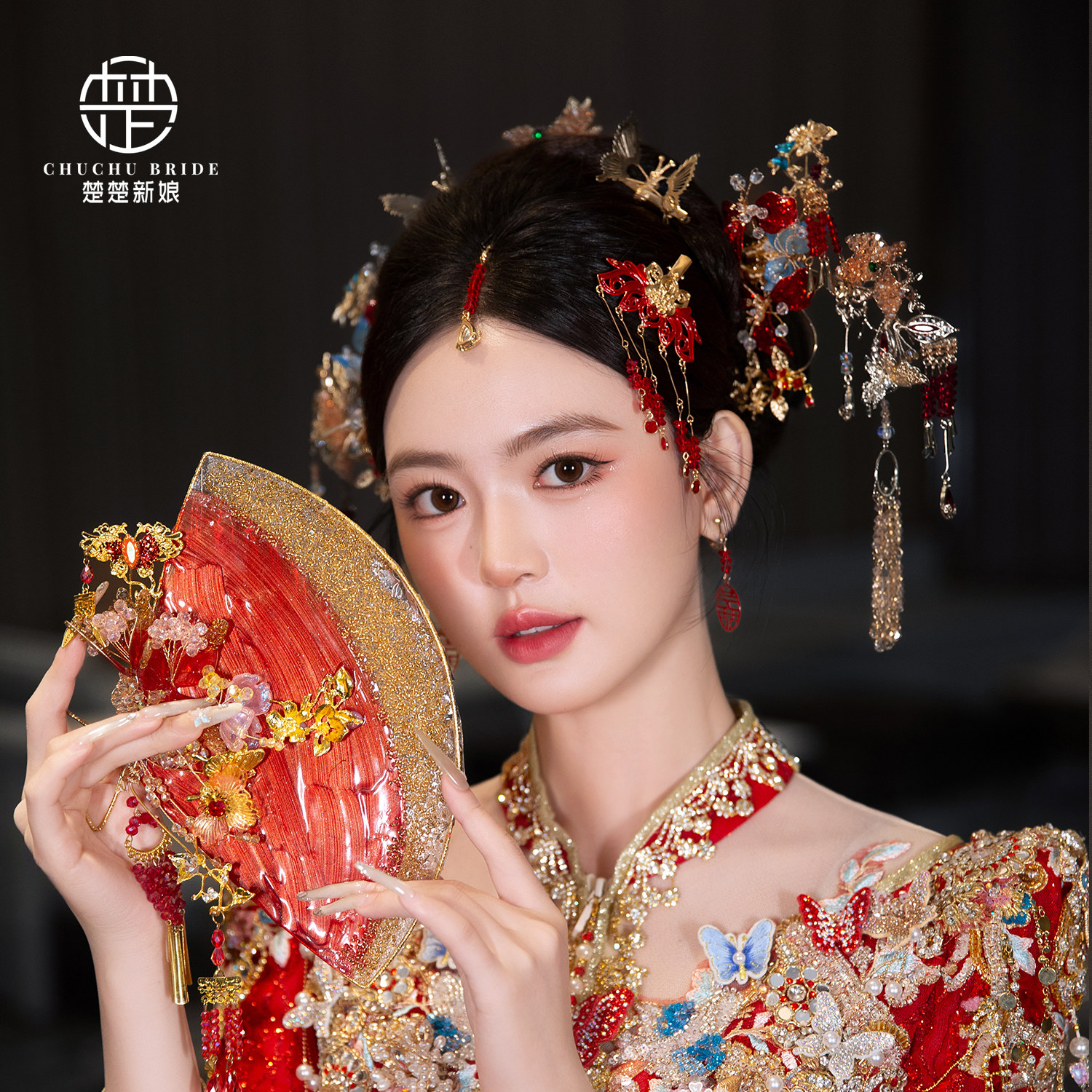 原创手作中式新娘金红秀禾头饰古装发饰旗袍减龄龙凤褂汉服马面裙