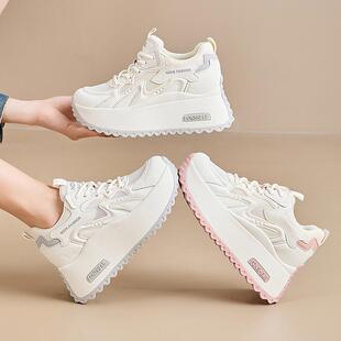 透气网鞋厚底真皮女式休闲单鞋内增高小白鞋子女鞋百搭老爹鞋女