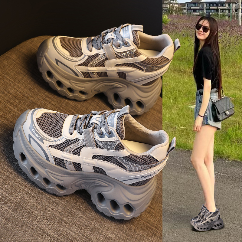 9860-22厚底内增高12时尚洞洞老爹鞋女2025秋季新款运动休闲鞋