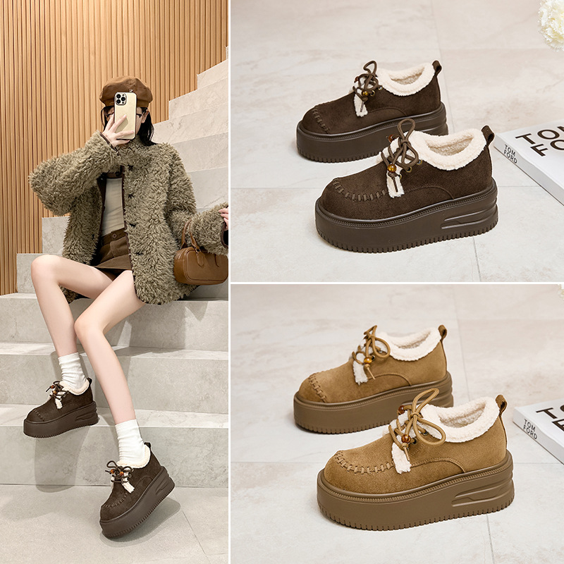 发泡底2025新款冬季棉鞋增高复古冬季加绒博肯鞋乐福鞋保暖雪地靴