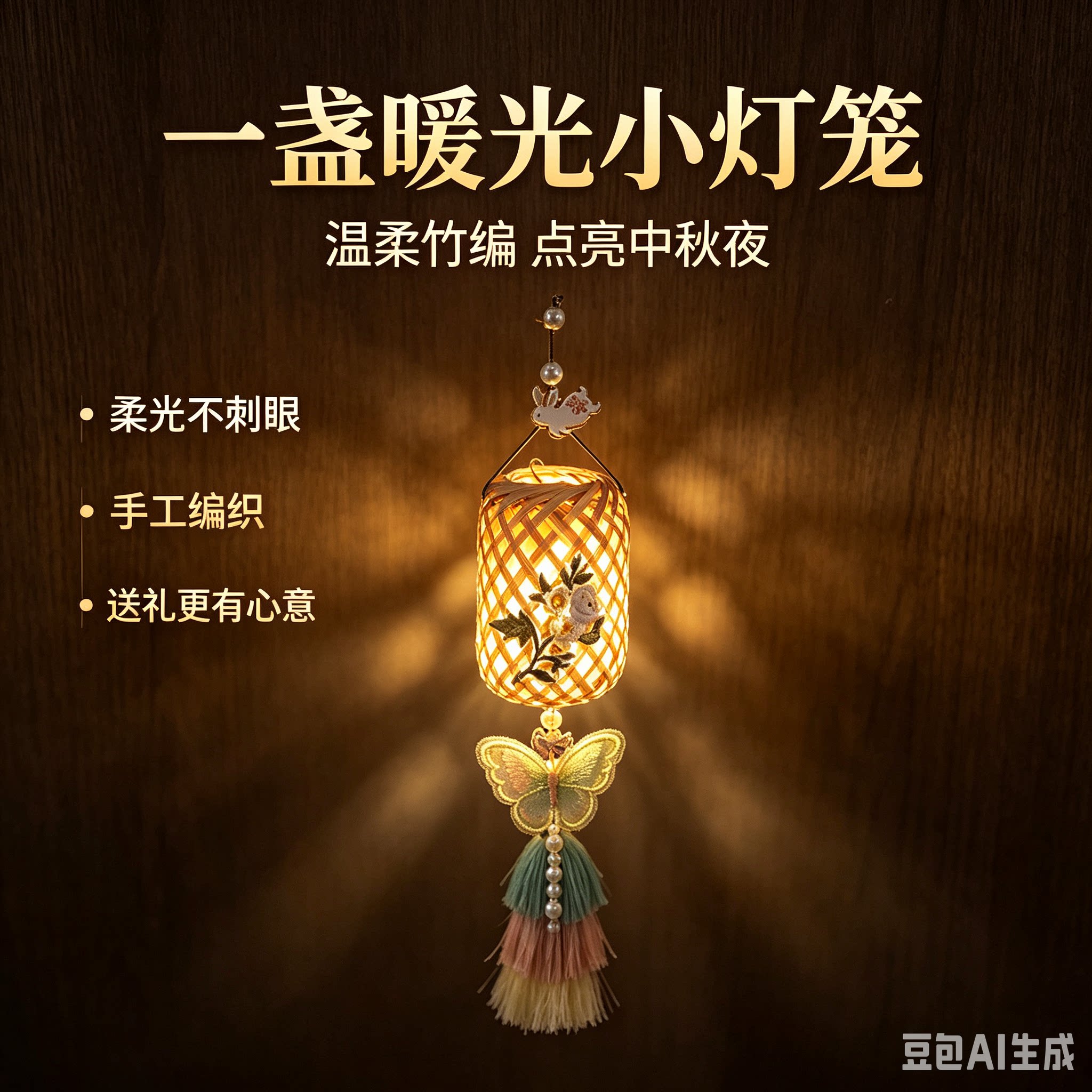 中秋节发光灯笼中式DIY手工竹编小挂件国风礼品装饰手提材料包图片