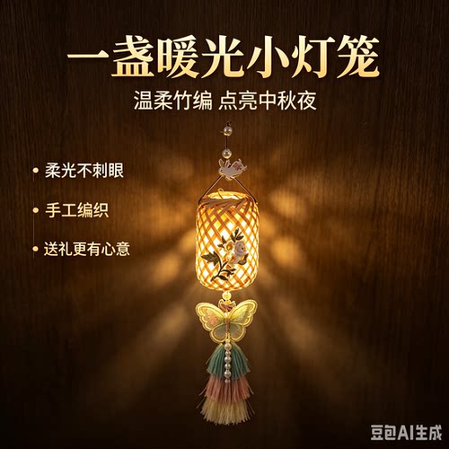 中秋节发光灯笼中式DIY手工竹编小挂件国风礼品装饰手提材料包