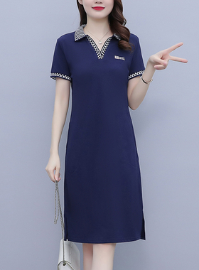 POLO连衣裙女夏季翻领遮肚减龄显瘦气质大码休闲运动中长款T恤裙
