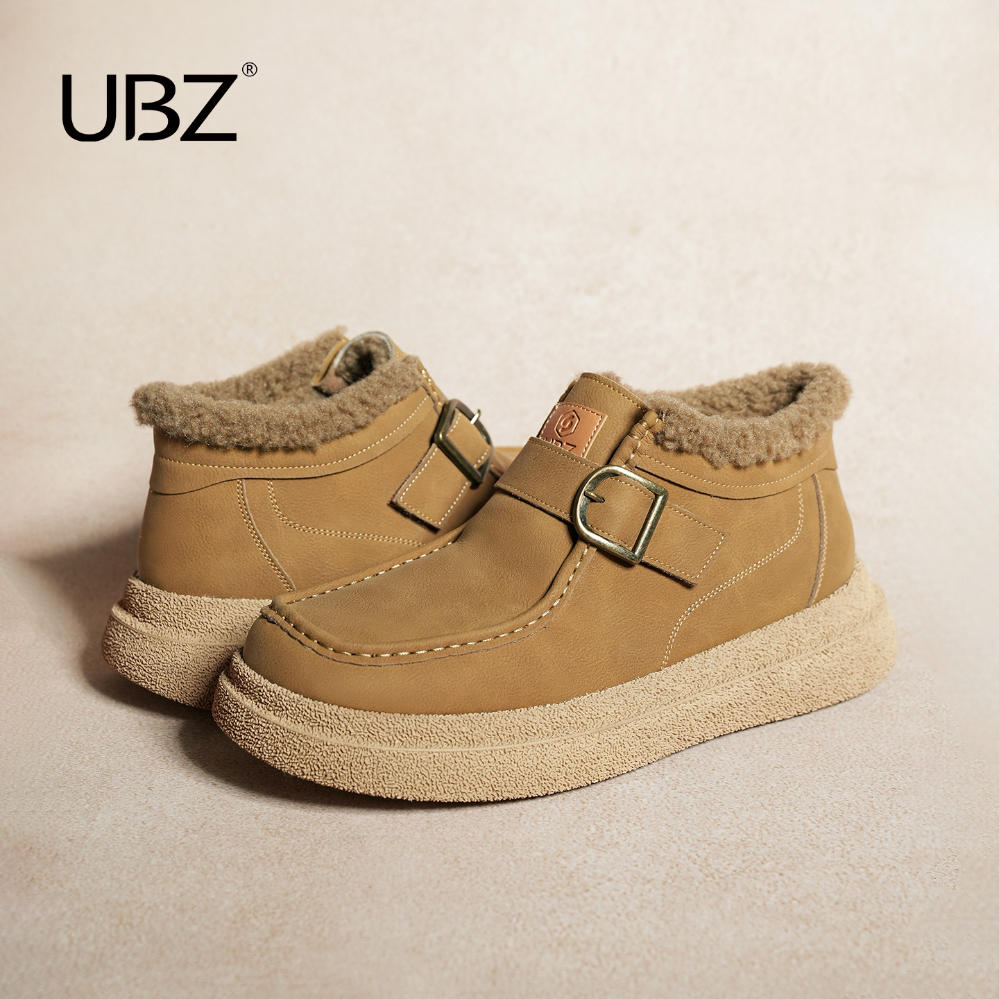 UBZ 防水皮面雪地靴男新款2025年冬季休闲加绒保暖袋鼠鞋短靴棉鞋