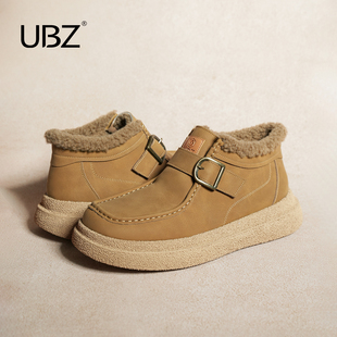 短靴棉鞋 UBZ 休闲加绒保暖袋鼠鞋 2025年冬季 防水皮面雪地靴男新款