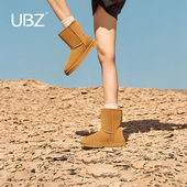 户外冬季 UBZ 防水雪地靴女2026新款 东北中筒加厚防滑加绒灰色靴子