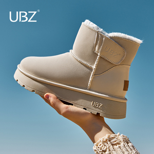 UBZ 厚底防水增高雪地靴女2024新款冬防滑魔术贴加绒加厚白色棉鞋