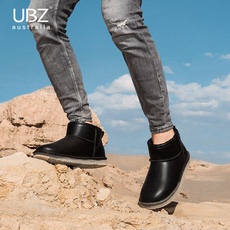 Мода снега сапоги ubz 防水皮面雪地靴男冬季2022年新款加绒真皮防滑加厚短筒面包鞋