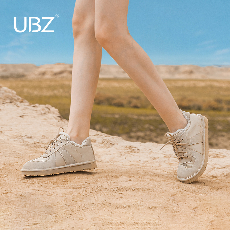 UBZ 防水德训鞋雪地靴女2023年冬季新款加绒复古原版真皮厚底板鞋