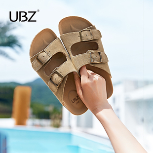 UBZ 女夏外穿休閑2025年新款 厚底軟木博肯沙灘平底男涼鞋 勃肯拖鞋