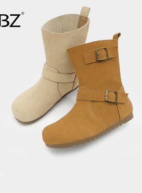 UBZ 防水勃肯靴女2026春季季新款百搭休闲复古西部堆堆短靴瘦瘦靴