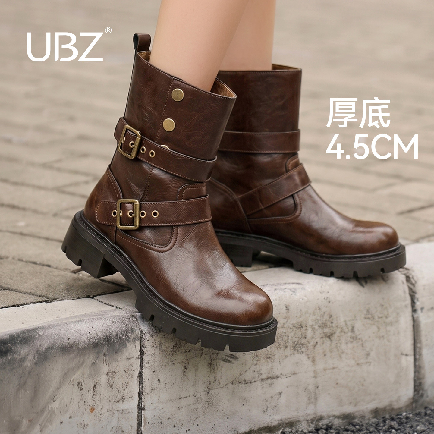 UBZ宽版厚底骑士靴女