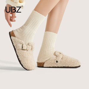 UBZ 勃肯拖鞋女外穿羊羔毛厚底2024新款秋冬棉拖鞋博肯半拖毛毛鞋