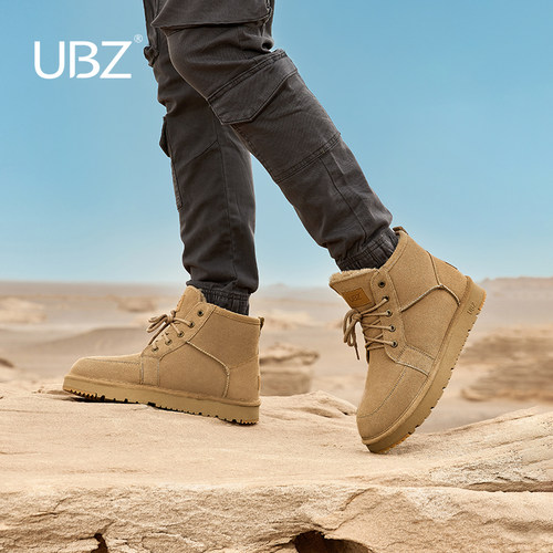 UBZ防水雪地靴男短筒加绒加厚
