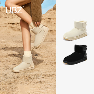 魔术贴短筒加绒加厚厚底棉鞋 新款 防水牛皮雪地靴女2025年冬季 UBZ