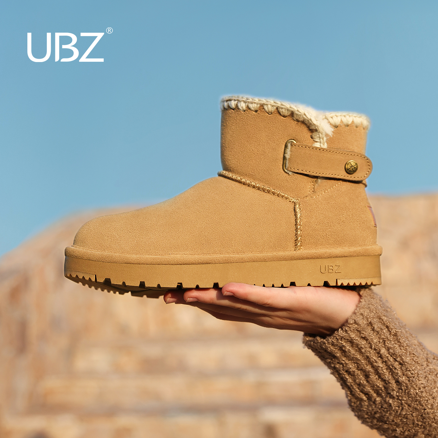 UBZ 防水时尚雪地靴女2025新款厚底加绒加厚防滑东北短筒抗寒棉鞋