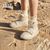 UBZ 加绒毛毛短靴 魔术贴棉鞋 防水皮面雪地靴女厚底2026年冬季 新款
