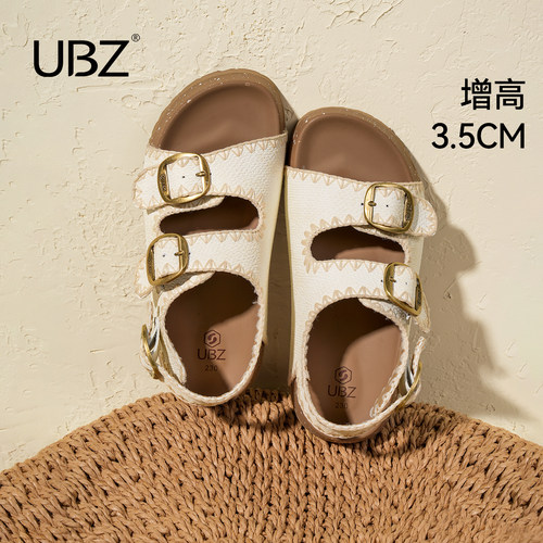 UBZ厚底勃肯凉鞋女夏复古一字带