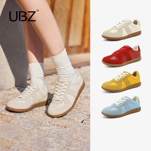 复古防水真皮休闲风平底德训鞋