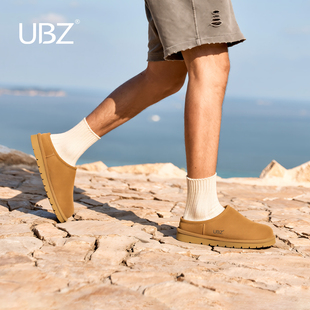 UBZ 防水加绒雪地靴半拖鞋男士外穿2026年冬季新款懒人包头拖鞋