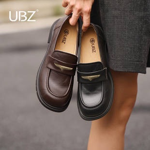 UBZ 乐福鞋女2026春季新款厚底英伦休闲黑色软底不累脚小皮鞋单鞋