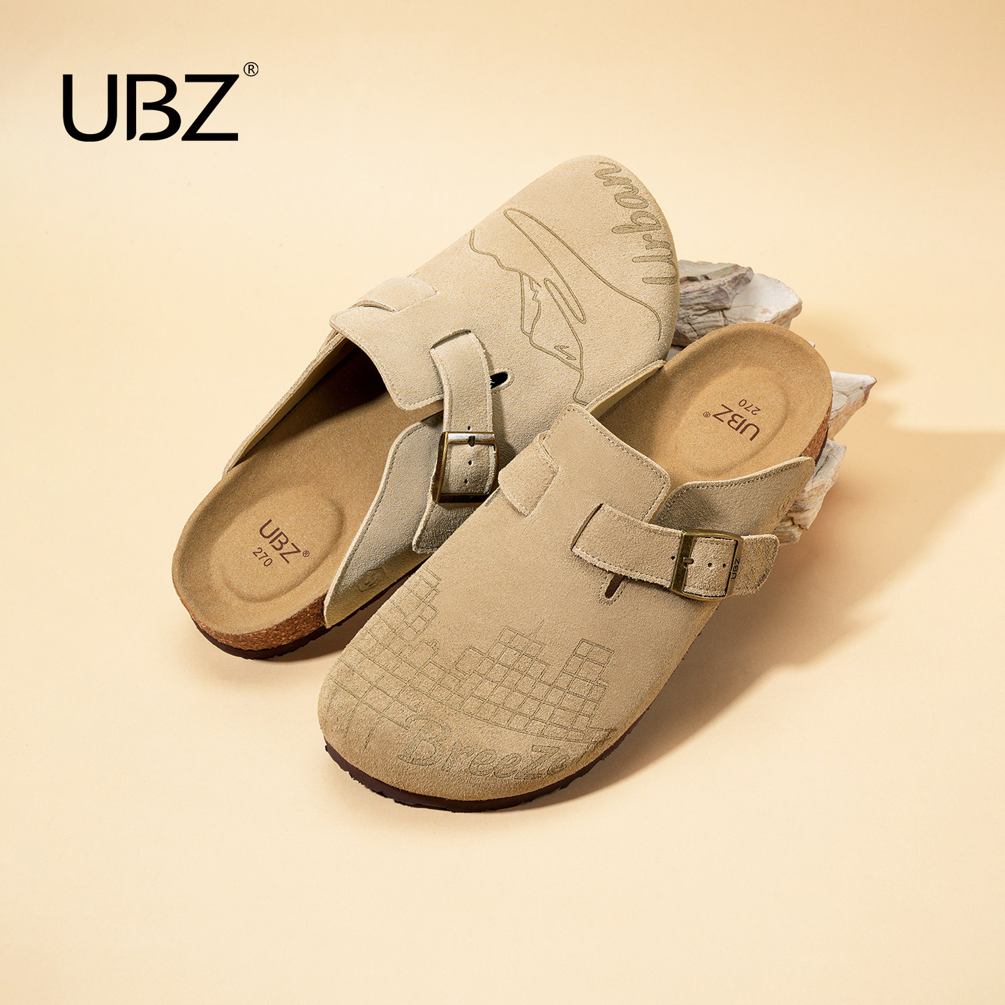 UBZ 宽版防水插画勃肯半拖鞋男款2026新款春外穿懒人老钱风穆勒鞋