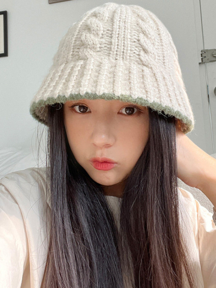 毛线帽韩国代购休闲麻花百搭时尚保暖复古针织渔夫帽男女秋冬新款