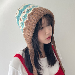 针织帽子毛线帽韩国代购门童金桐儇正北欧风羊毛护耳男女冬季新款
