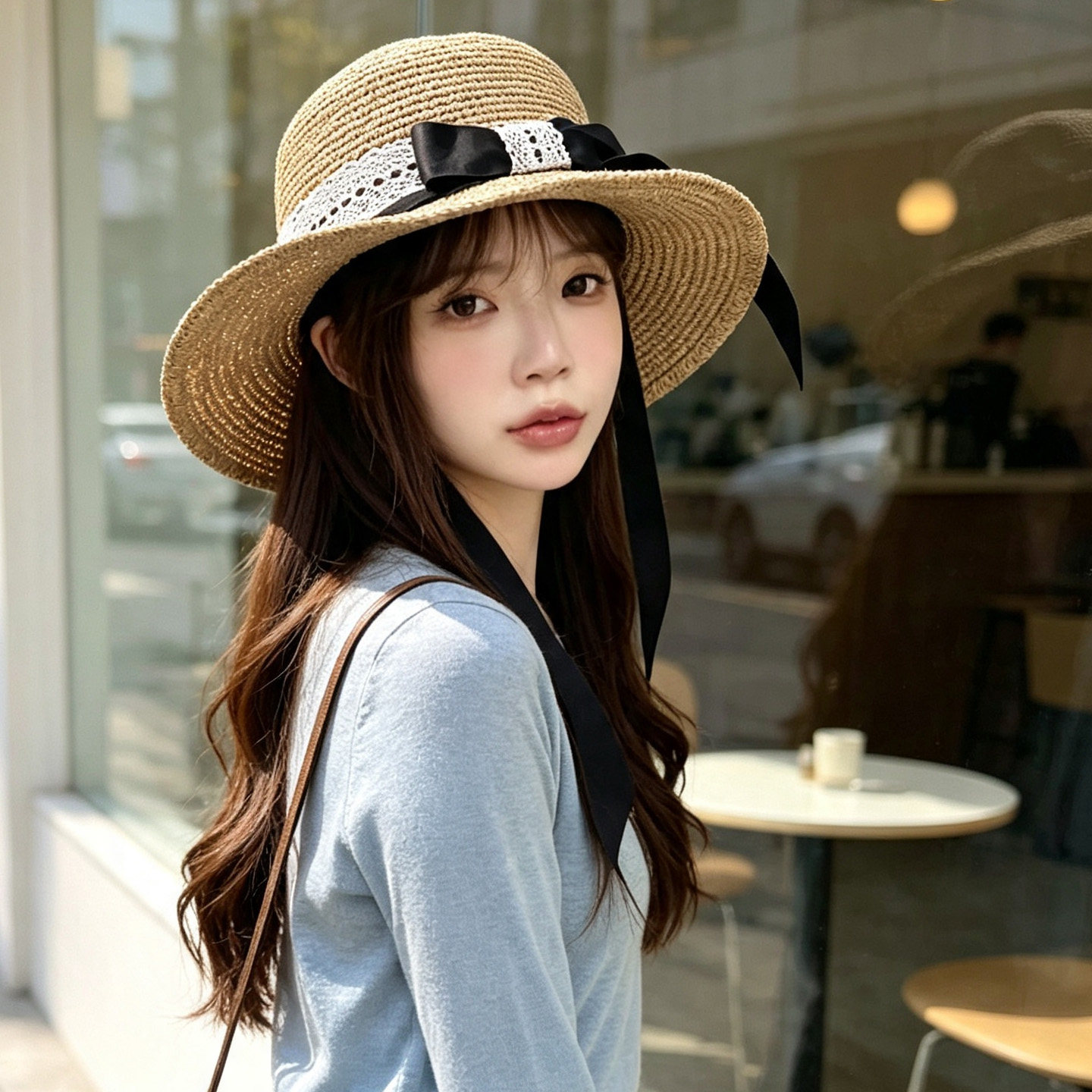 韩代夏季大檐防晒拉菲蕾丝草帽女