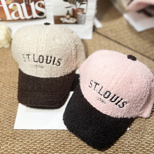 帽子棒球帽韩国代购拼色厚毛绒明星STLOUIS字母鸭舌帽男女冬新款