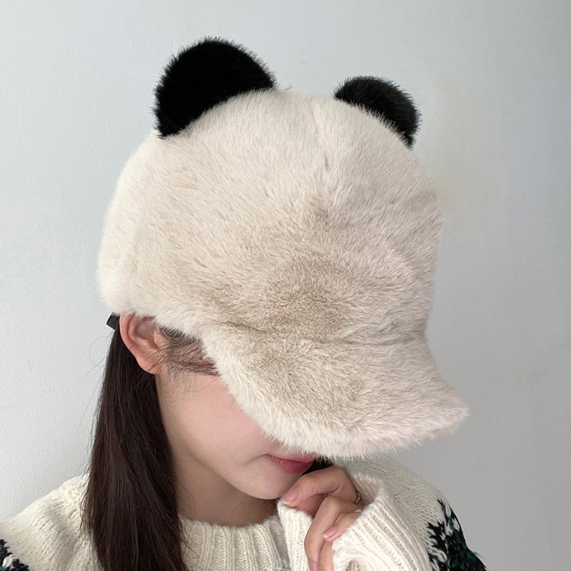 韩国代购棒球帽男女冬季熊猫耳朵