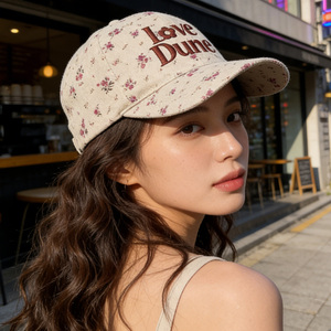 棒球帽子韩国代购LOVE字母花朵弯沿防晒鸭舌帽休闲潮女春夏季新款