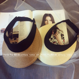 韩国代正品度假草帽拼色空顶帽帽檐遮阳帽帽子潮范女款夏新款防晒