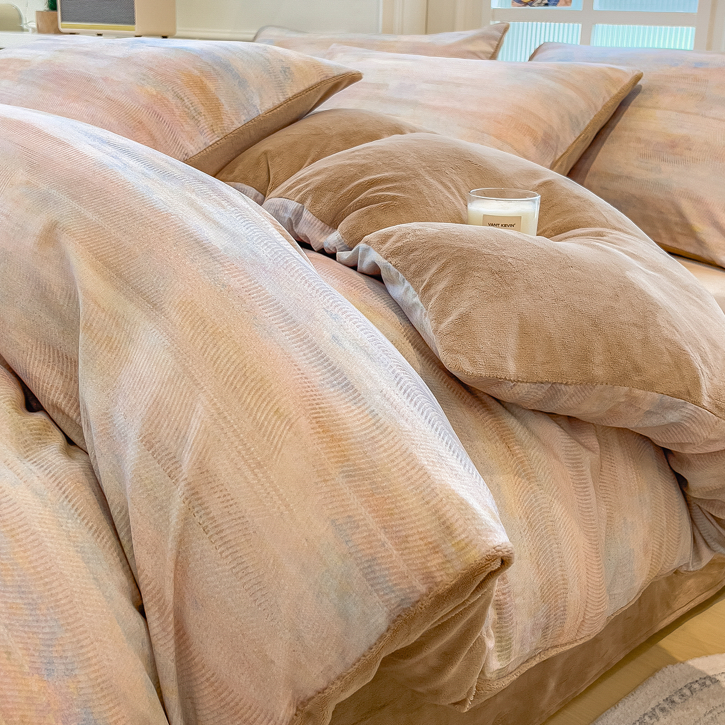 全棉磨毛加速暖牛奶绒被套