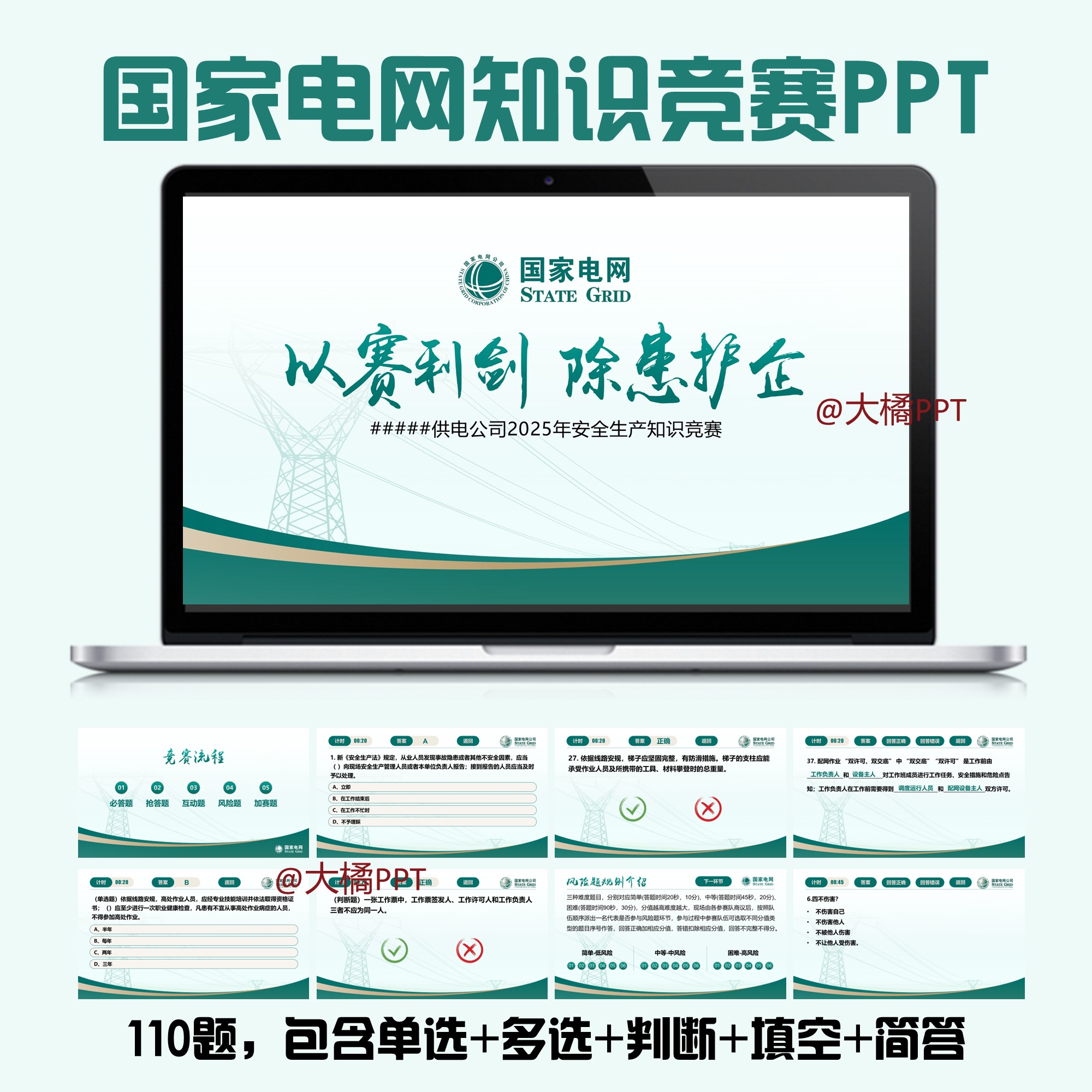 国家电网主题知识竞赛ppt成品110题单选多选填空判断简答题型模板