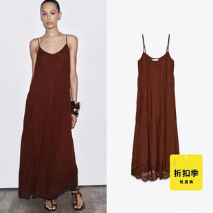 夏季 欧美风时尚 ZA女装 新款 6895058 气质刺绣宽松吊带长款 连衣裙